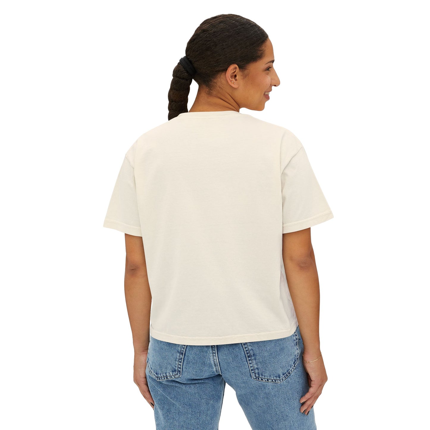 Decenter ___ Minimalist Women's Boxy Tee — Subtle Typographic Crop Top
