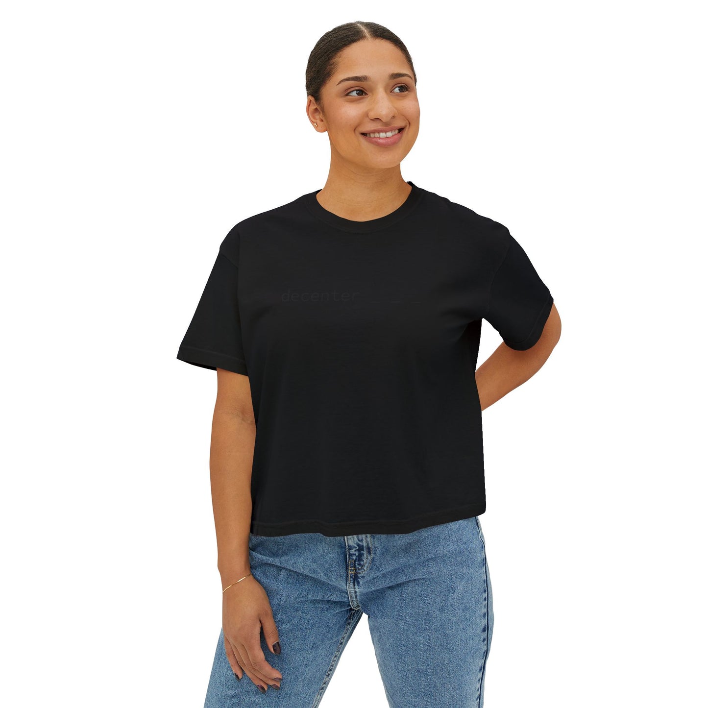 Decenter ___ Minimalist Women's Boxy Tee — Subtle Typographic Crop Top