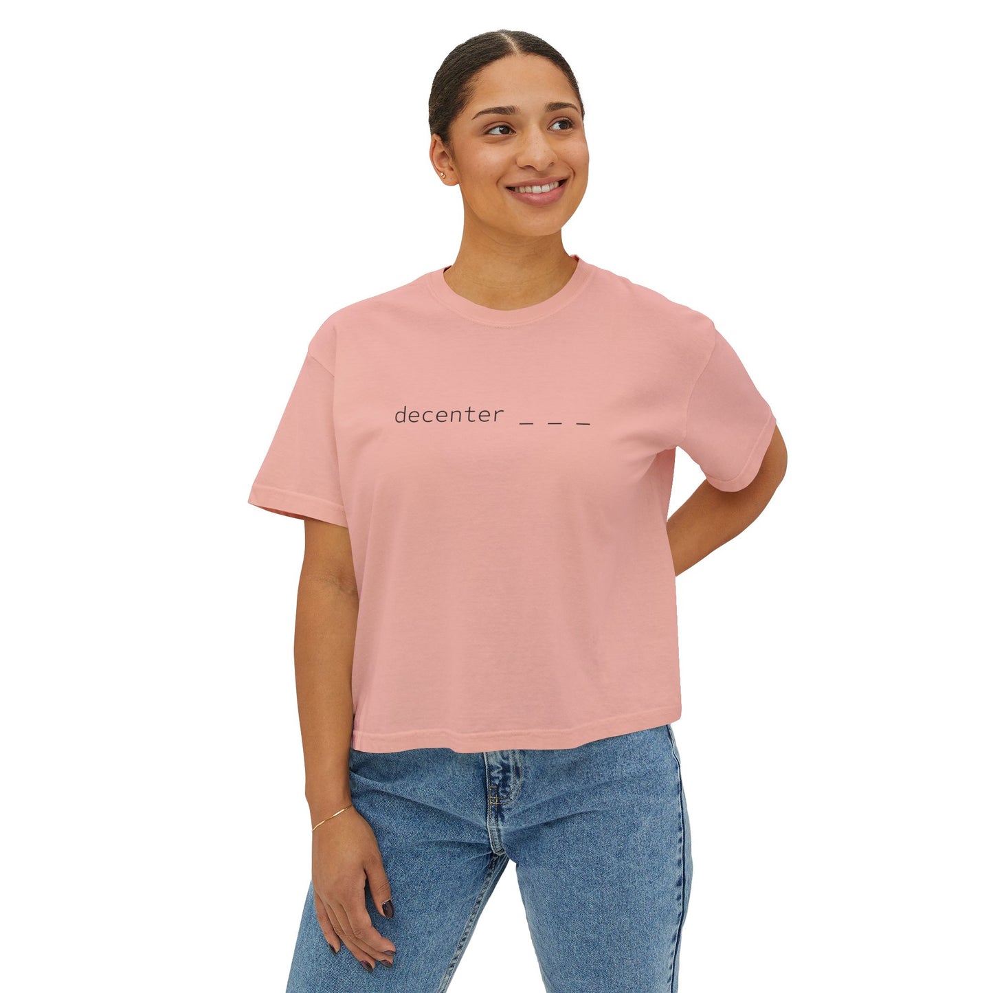 Decenter ___ Minimalist Women's Boxy Tee — Subtle Typographic Crop Top