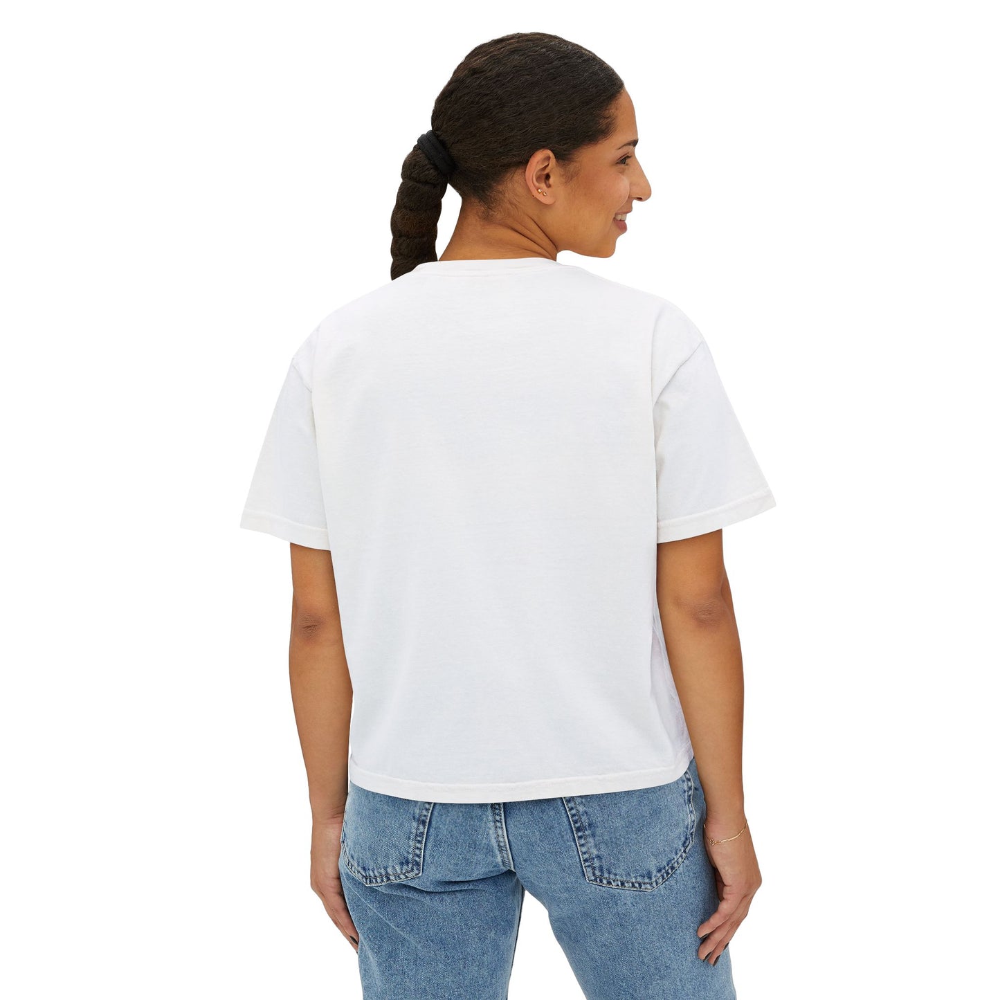 Decenter ___ Minimalist Women's Boxy Tee — Subtle Typographic Crop Top