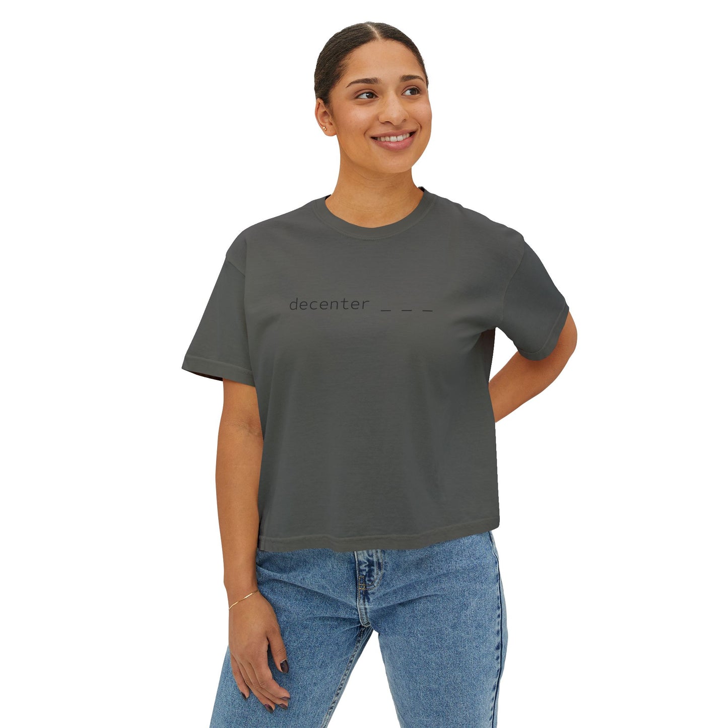 Decenter ___ Minimalist Women's Boxy Tee — Subtle Typographic Crop Top